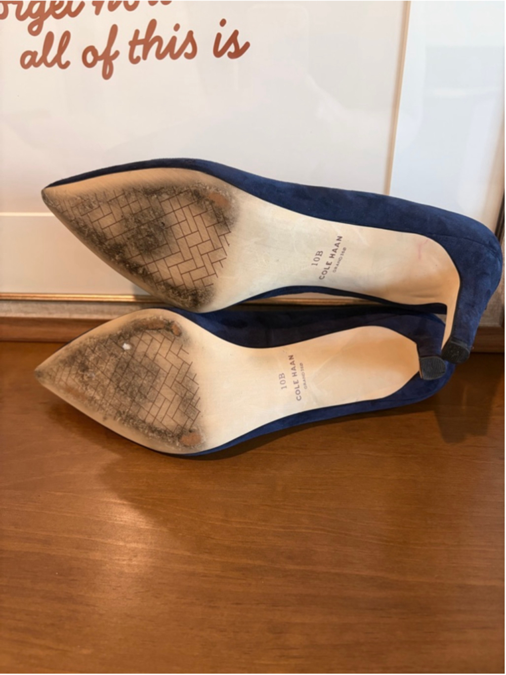Cole Haan Blue Crushed Velvet Scalloped Pointed Toe Heels Size 10 EUC - Picture 6 of 7
